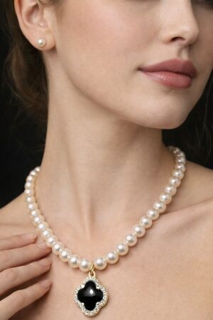 Elegant Pearl Necklace Set with Black Pendant
